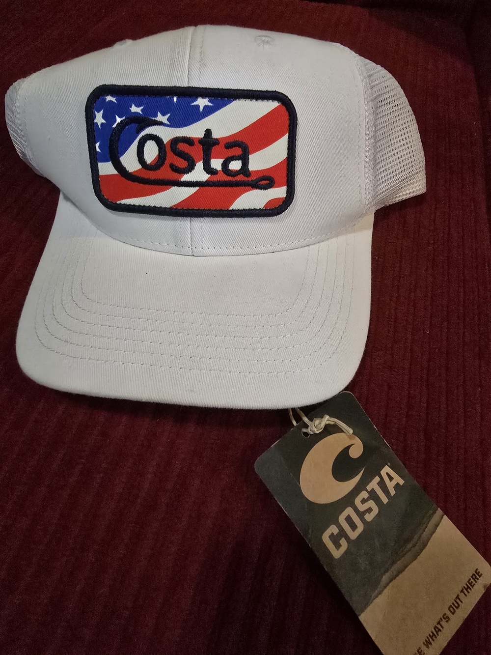 Costa White Trucker Hat with American Flag Patch